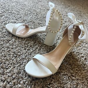 Elegant White Pearl-Embellished Women's Heels